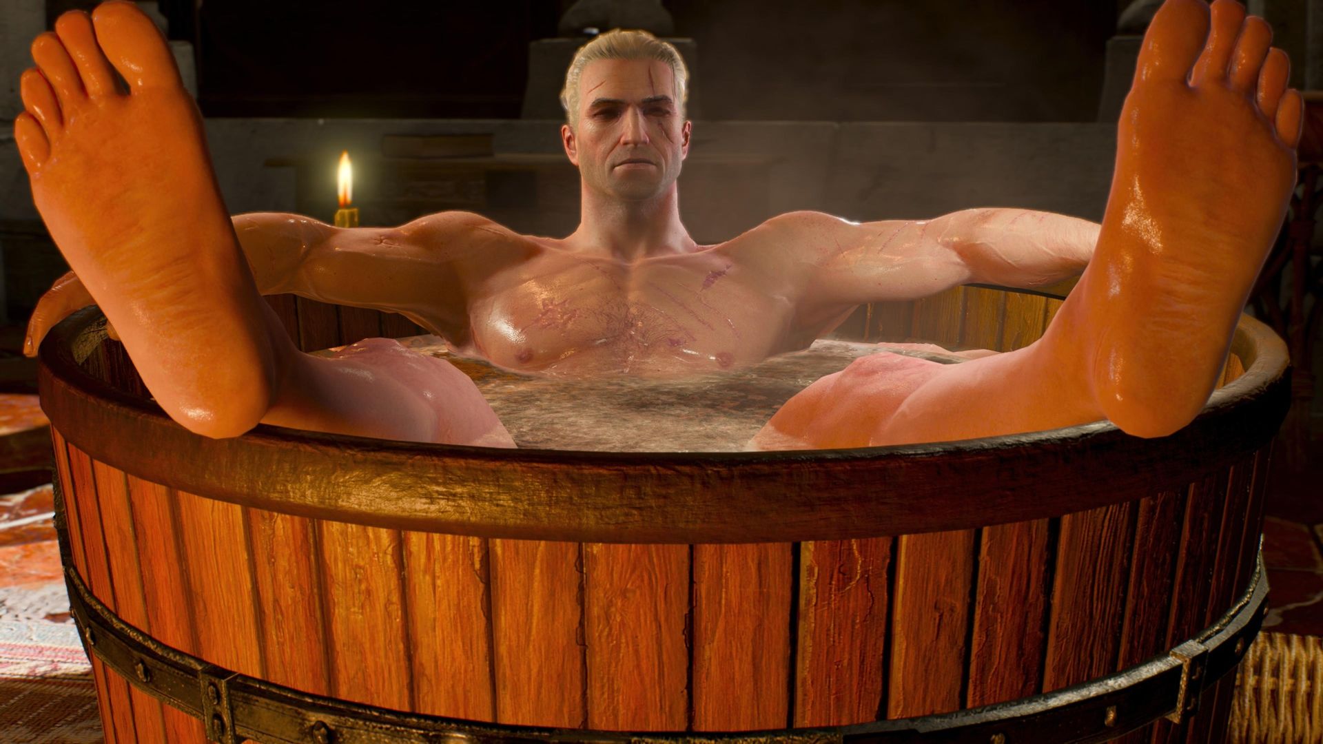 Geralt in the tub (non-remastered).