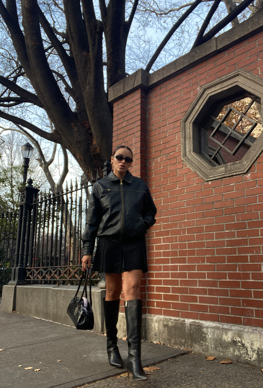 Best leather jackets for spring, shown in a street style photo of a fashion editor