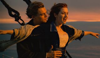 Titanic Jack and Rose flying on the bow of the ship