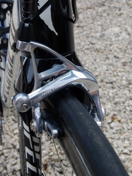SRAM Red brake calipers are installed both front