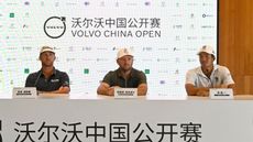 Andy Ogletree, Graeme McDowell and Taichi Kho pictured at a press conference on 1 November 2023 ahead of the Volvo China Open at Hidden Grace Golf Club