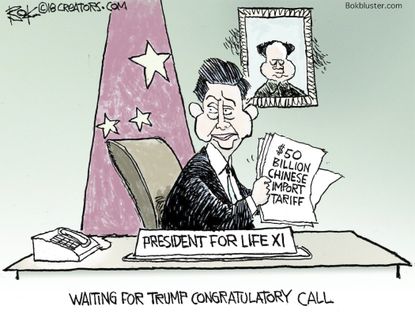 Political cartoon U.S. Xi Jinping president for life China Trump congratulate Putin
