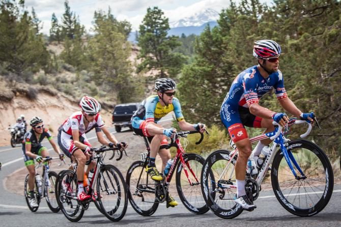 Eric Marcotte (Smartstop) leads the break before taking today's stage