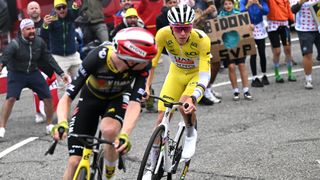 Jonas Vingegaard and Tadej Pogacar on Stage 14 of the 2025 Tour de France.