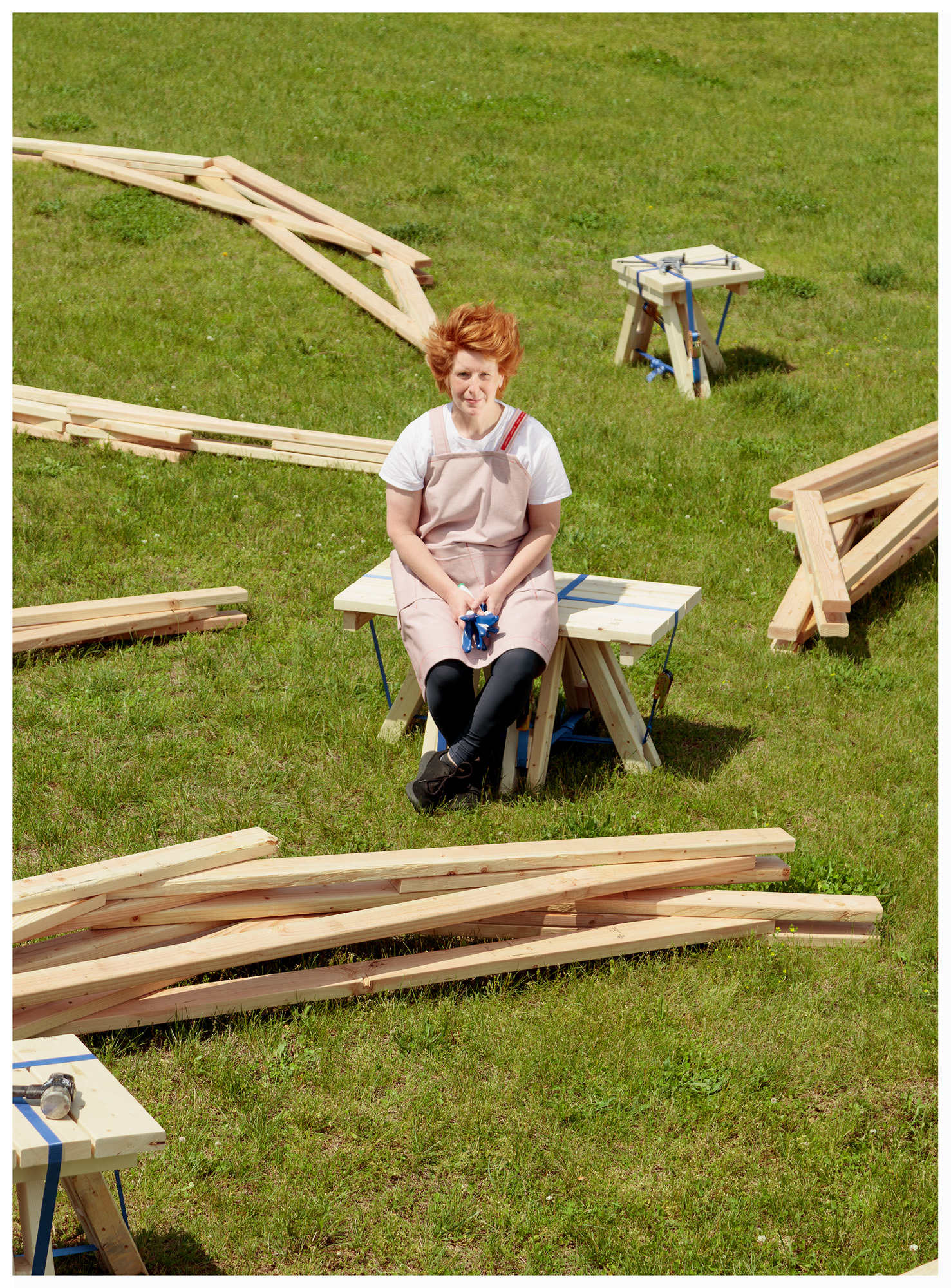 Erin Besler and collaborators at her barn raising project at Art Omi, NY