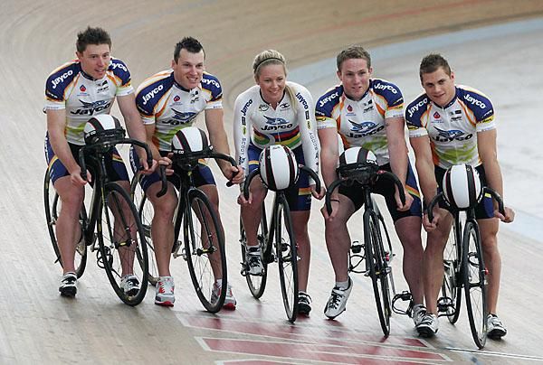 Team Jayco poses for photos in Adelaide's Superdrome.