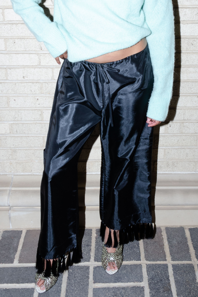 Black Taffeta Tassel Pants