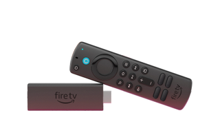 The Amazon Fire TV Stick 4K and remote on a white background