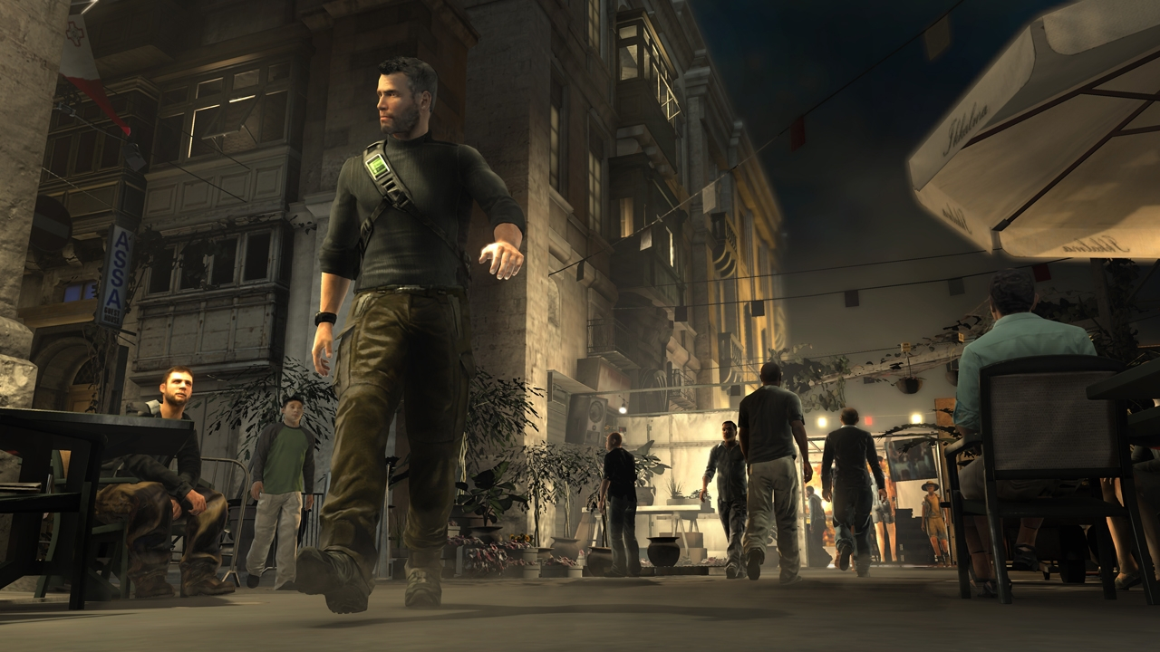 Splinter Cell's Sam Fisher walks in a crowded