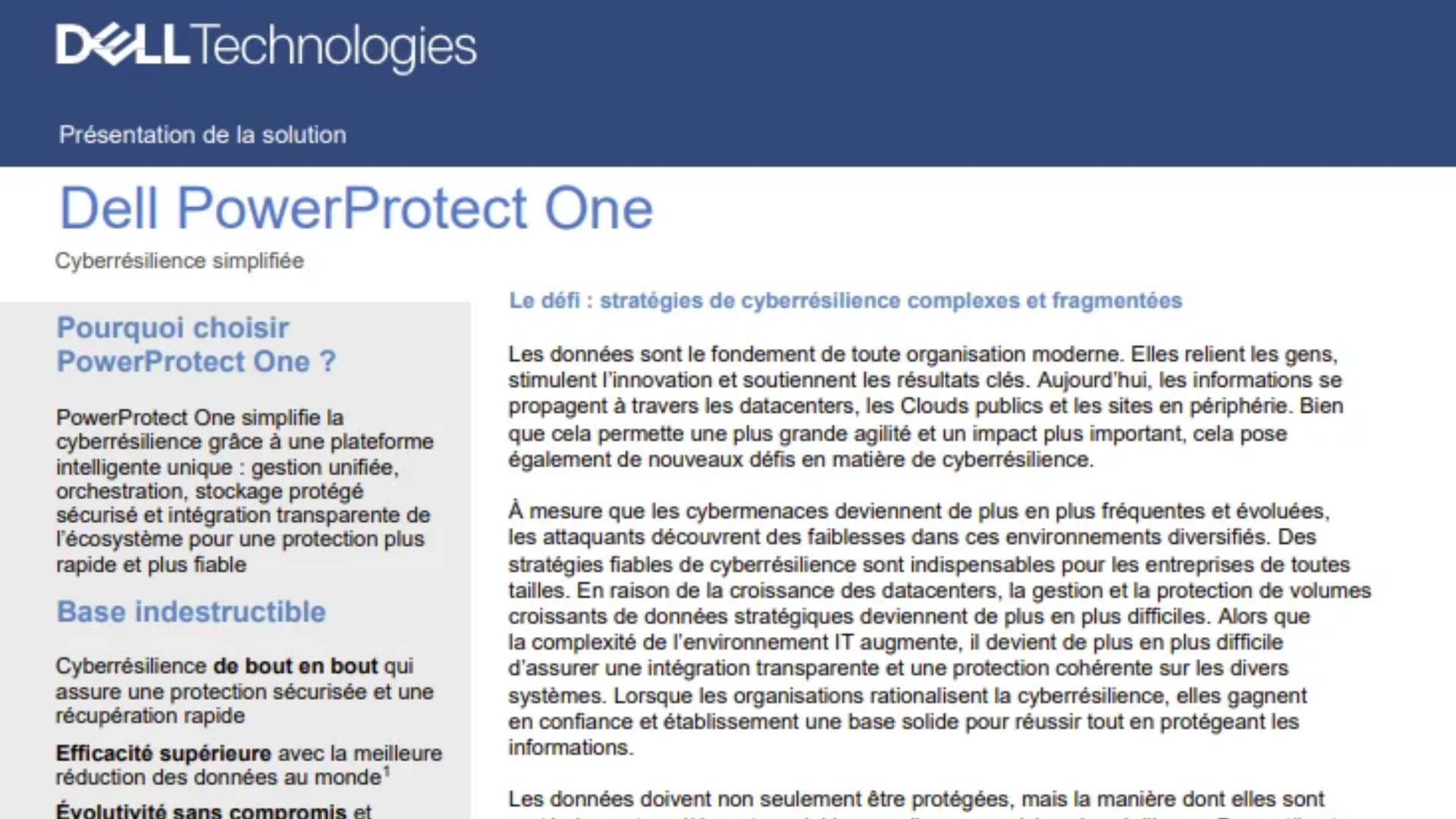Fiche de pr&eacute;sentation de la solution Dell PowerProtect One