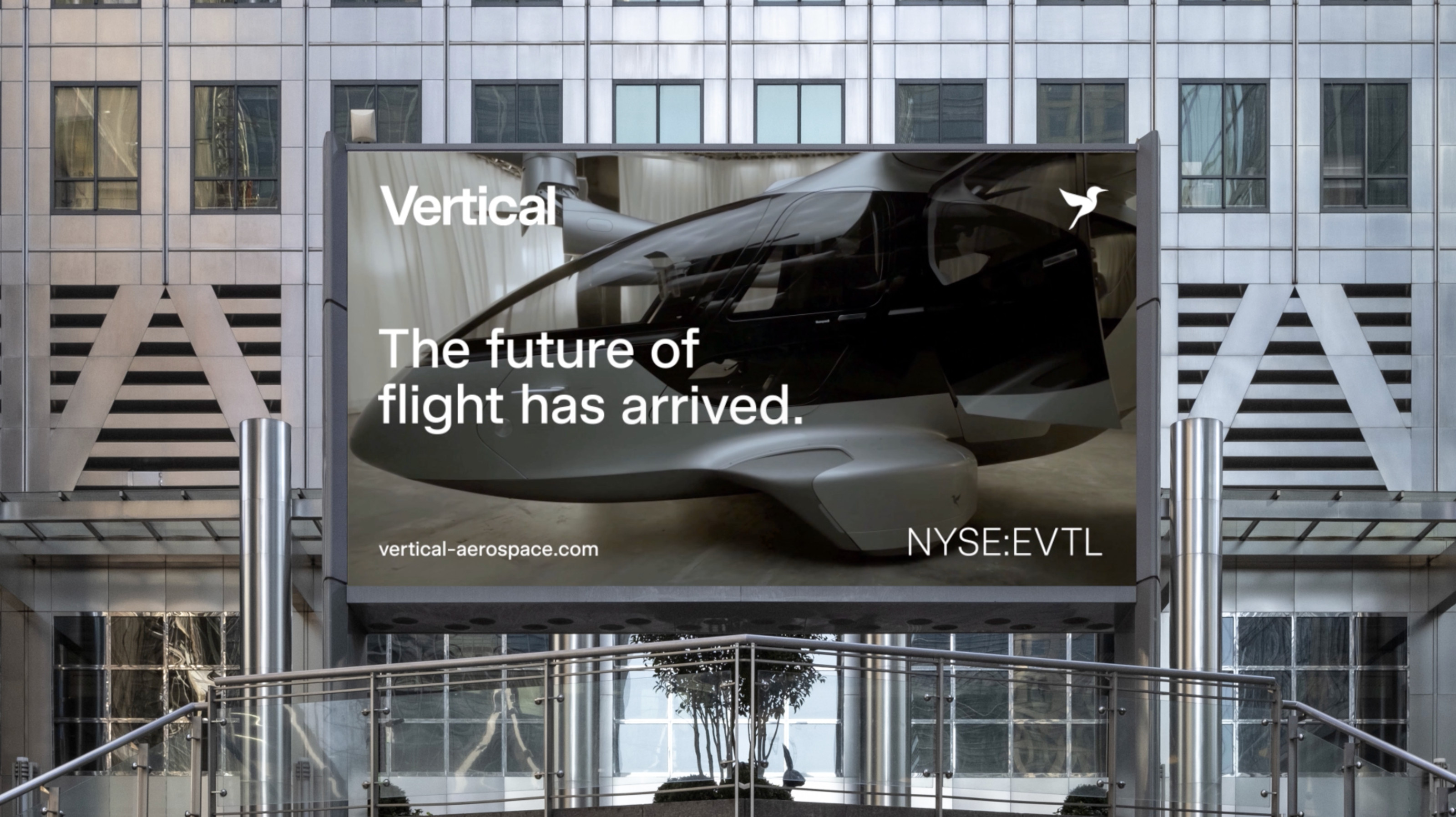 Billboards in Canary Wharf herald the arrival of Vertical Aerospace's service to Heathrow