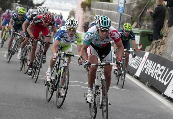 Philippe Gilbert (Omega Pharma - Lotto) applies pressure on the Poggio.
