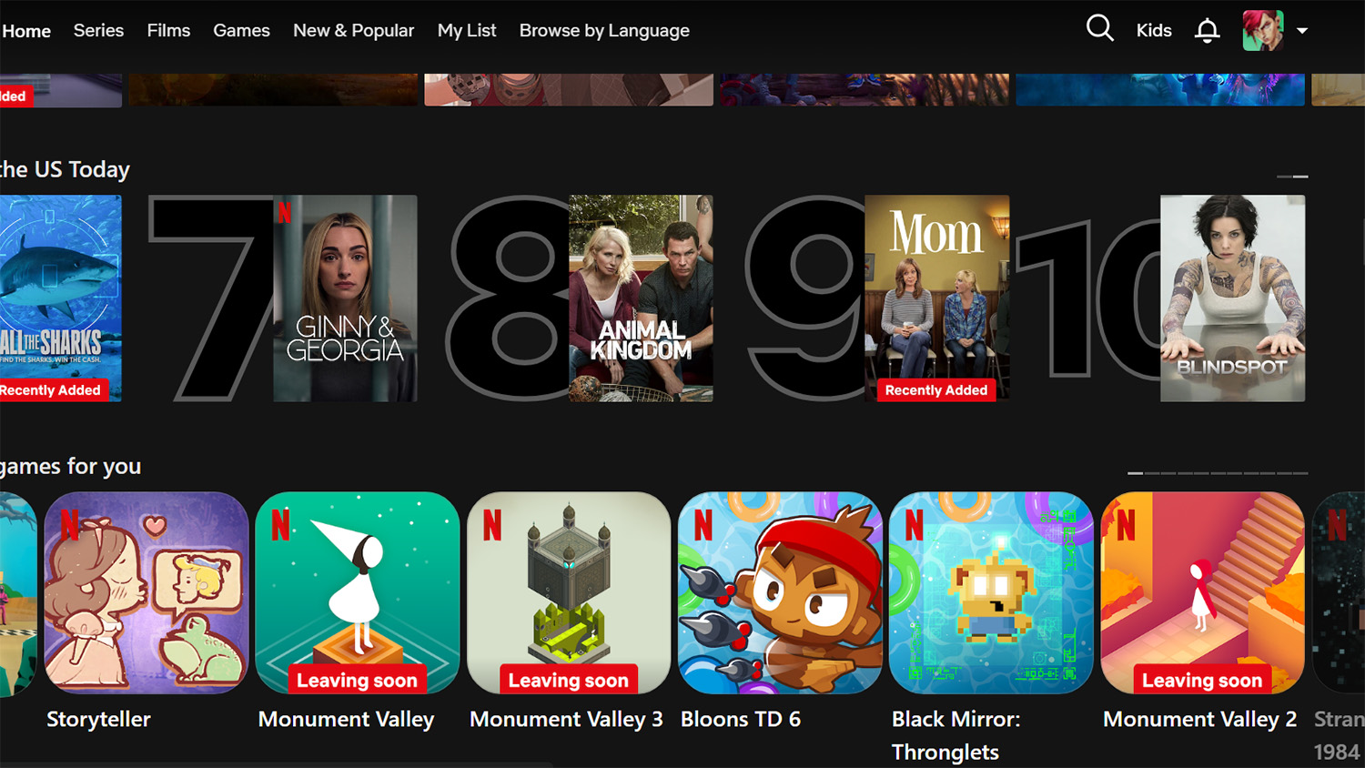 A screenshot of Netflix's Top 10 TV shows list, which shows Blindspot occupying 10th place