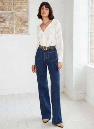 Indigo Relaxed Straight Patch Pocket Jeans