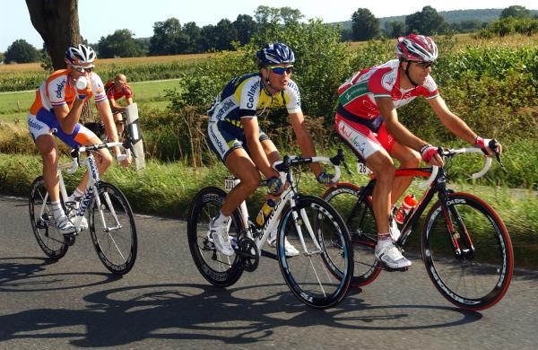 The break of three: Lars Boom (Rabobank), Johnny Hoogerland (Vacansoleil) and Jesus Rosendo (Andalucia-Cajasur)