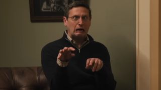Tim Robinson makes a silly scary face in the trailer for The Chair Company.