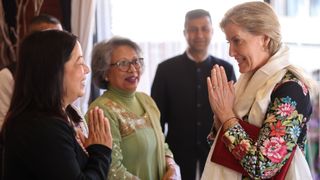 Sophie, Duchess of Edinburgh arrives at Dwarika’s Hotel for a meeting with prominent Nepali women’s rights activists during an official visit to Nepal on February 05, 2025