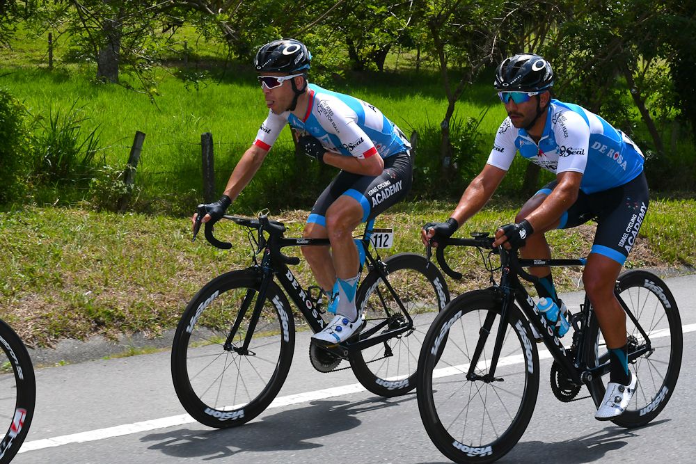 Israel Cycling Academy's Guillaume Boivin and Aviv Yechezkel