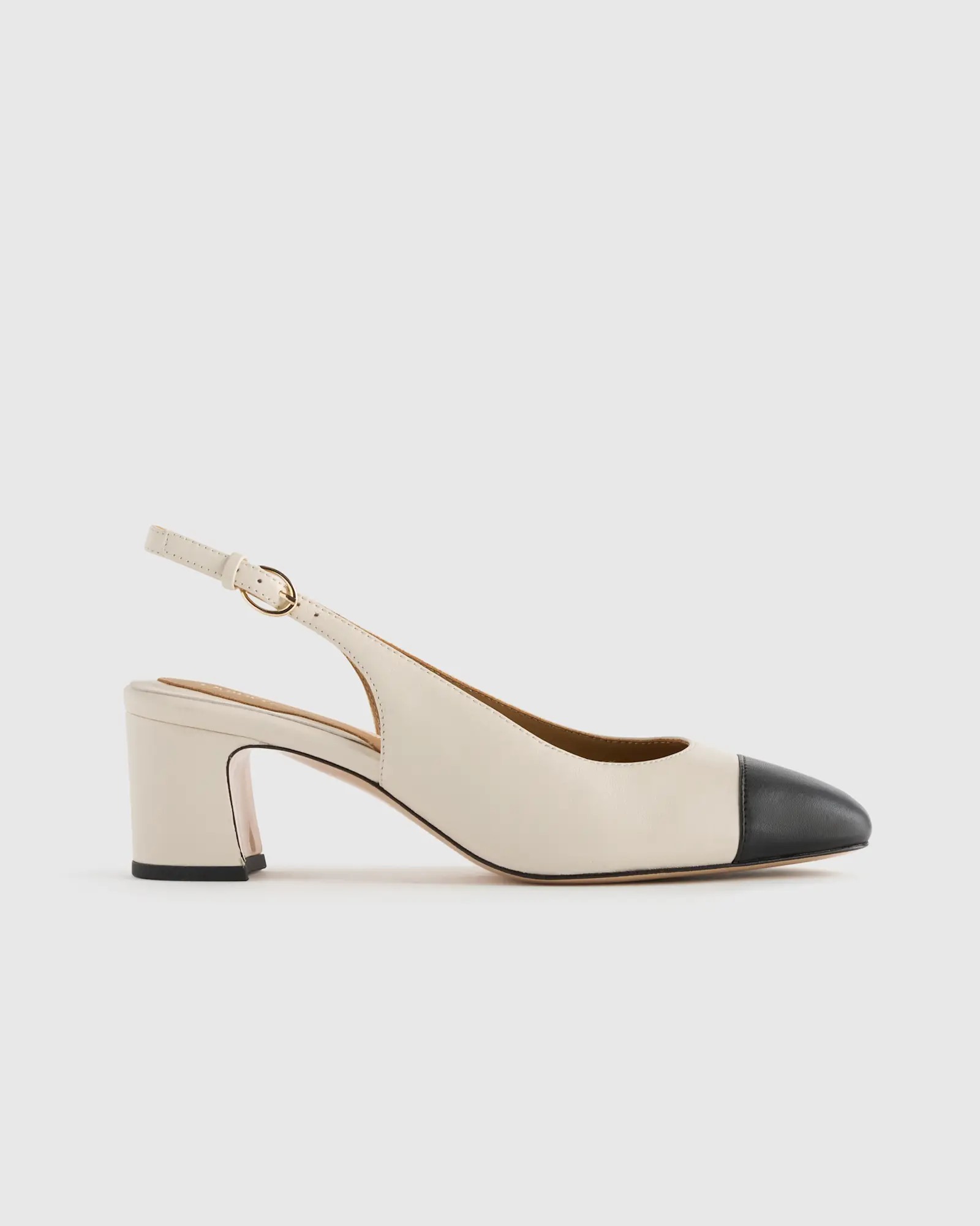 Italian Leather Cap Toe Slingback in Bone