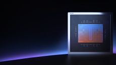 A close up of a computer chip against a blue glowing background