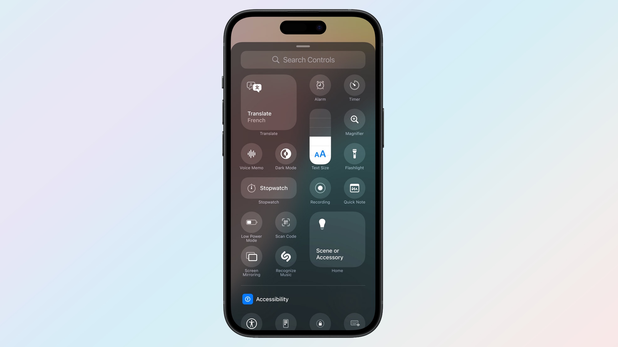 Control Center Gallery on iPhone running iOS 18