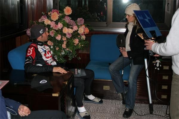 Basso is interviewed by Italian TV during the camp