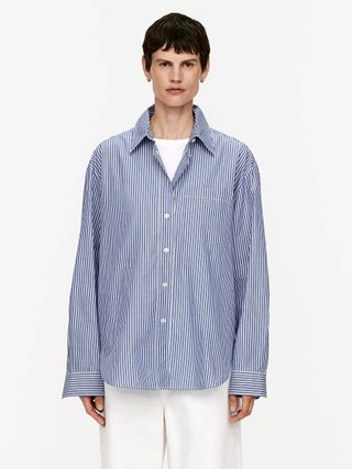 Oversized-Fit Poplin Shirt - Blue/white - Arket