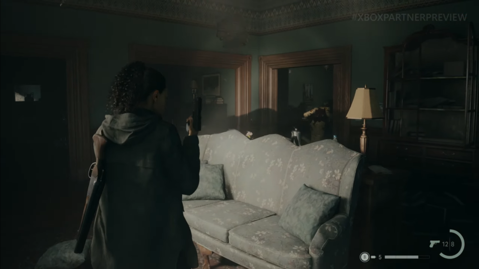Alan Wake 2 gameplay screenshots of the new character Saga and Alan himself.