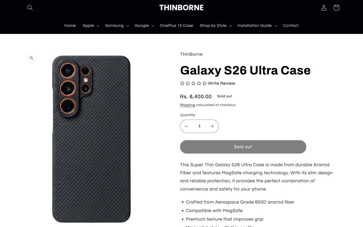 Thinborne's S26 Ultra case listing