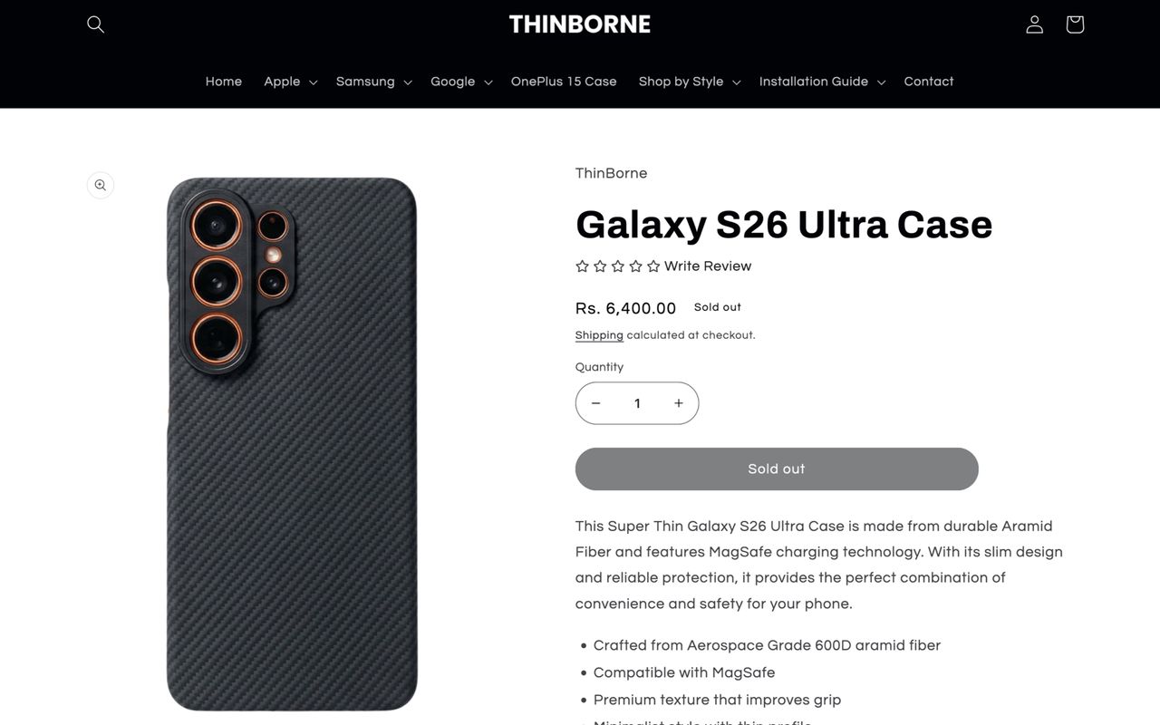 Thinborne's S26 Ultra case listing