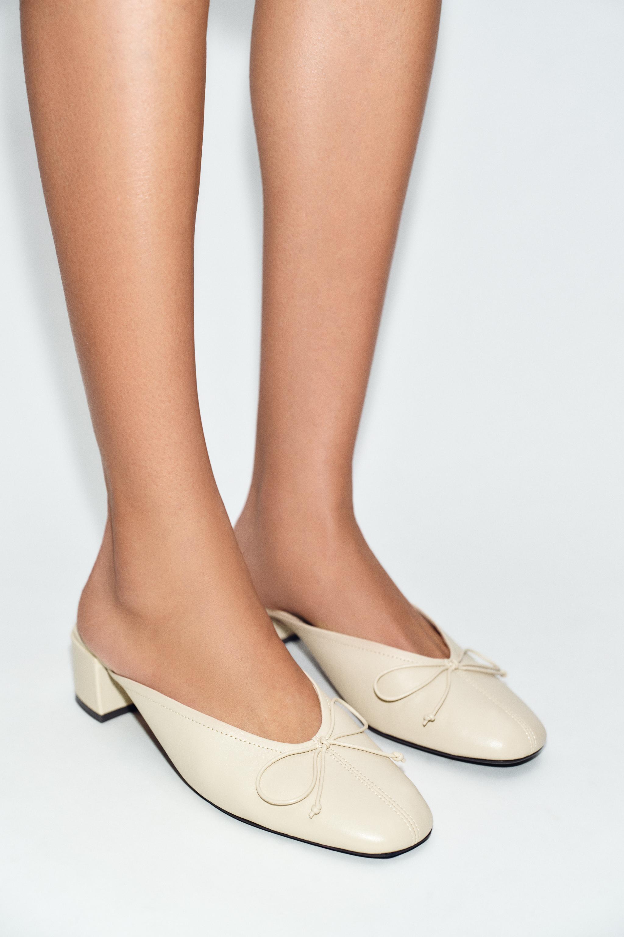 Leather Slingback Ballet Flats With Bow