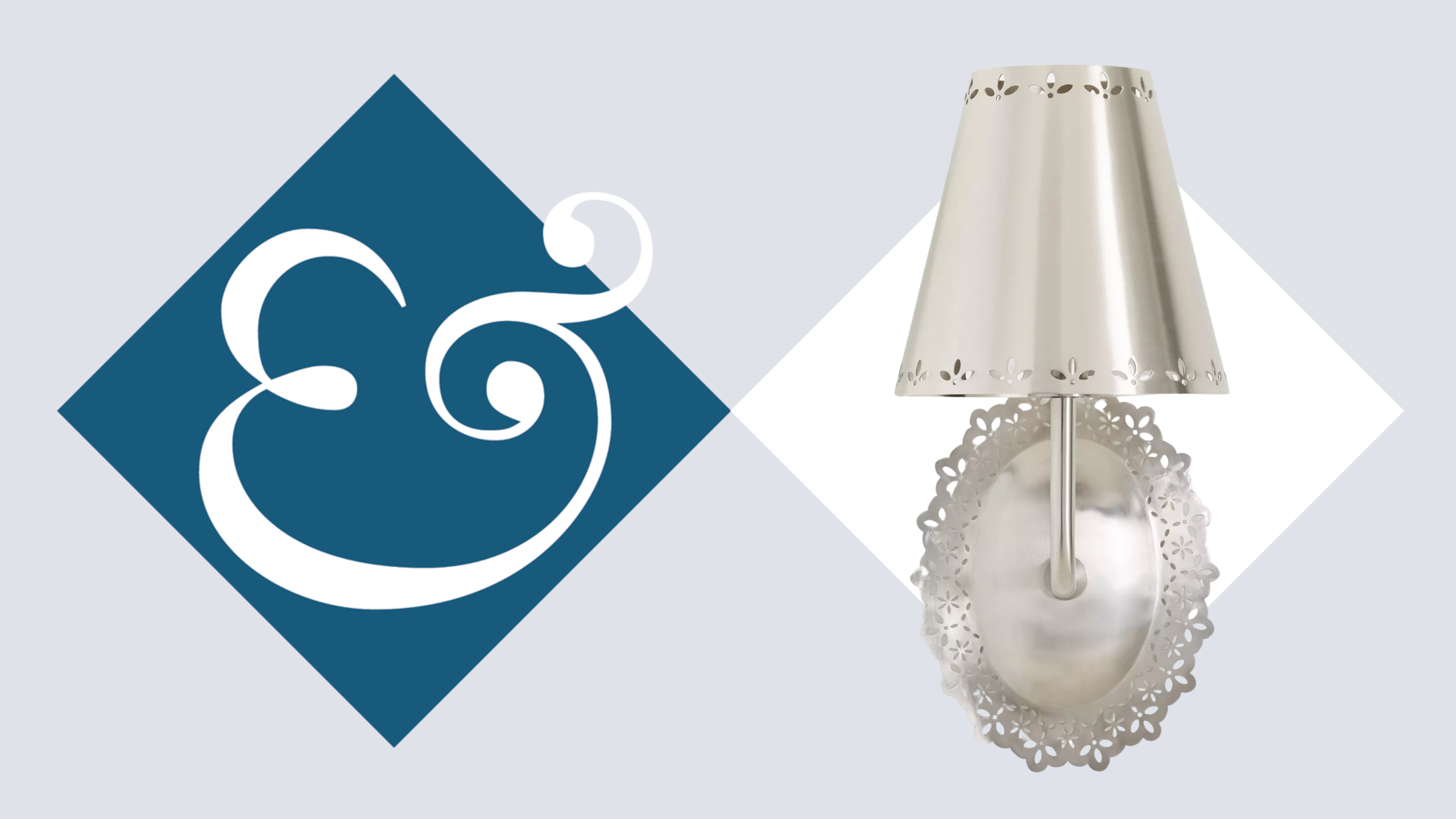 Anthropologie's chrome Lacie Sconce pictured in a grey-and-navy checkered H&G logo background.