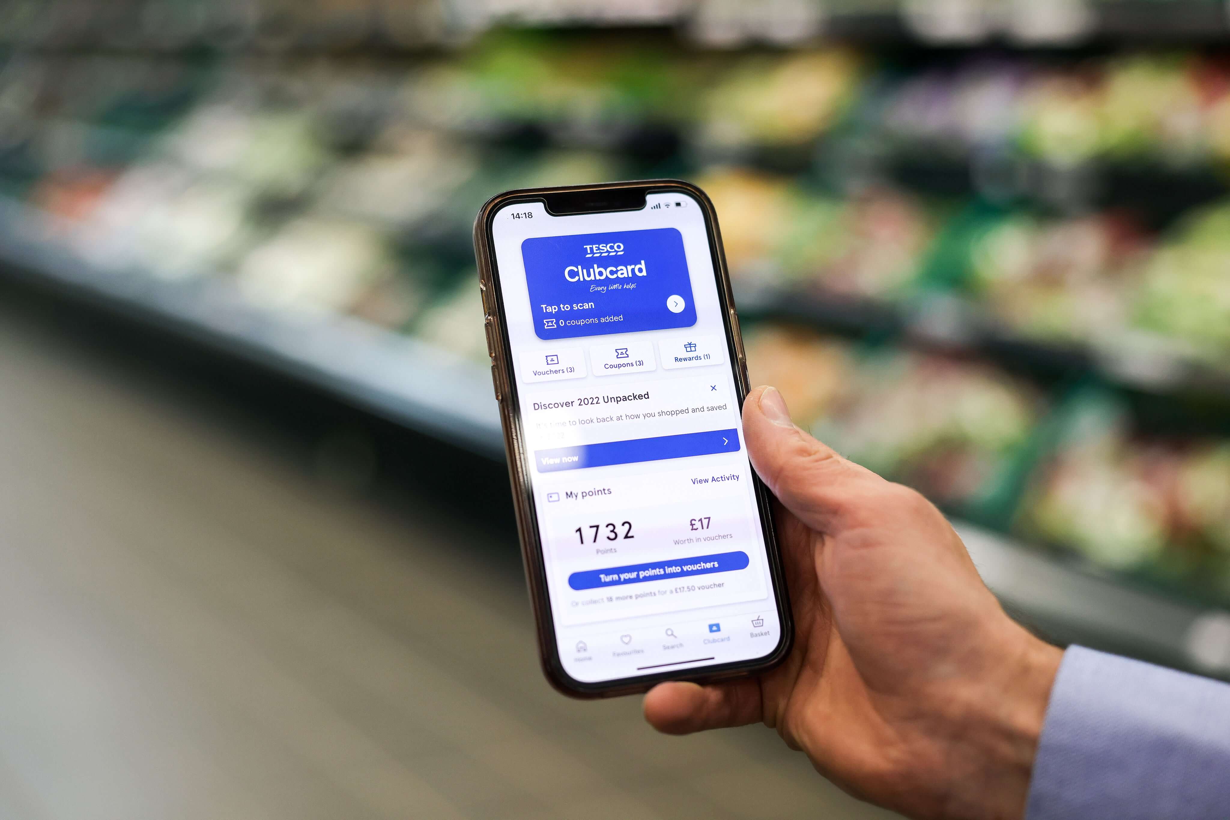A close up of the tesco clubcard app