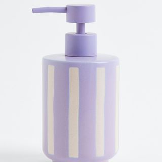 Lilac striped ceramic soap dispenser