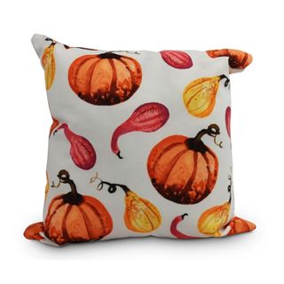 Fall throw pillow cut out with goure pumpkin print