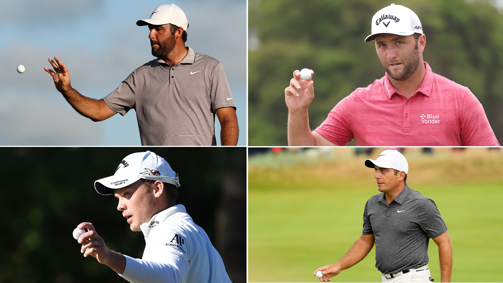 Four golfers catch golf balls