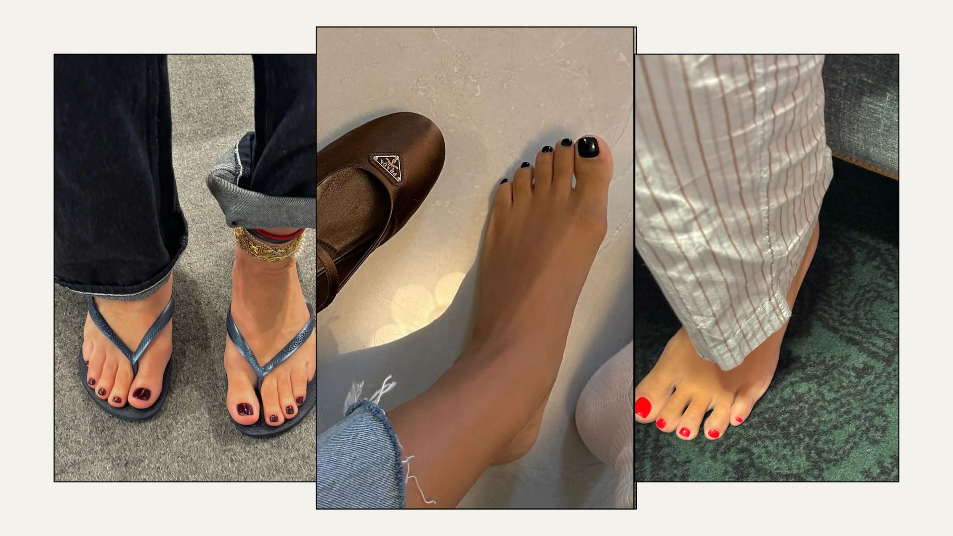 A collage of popular pedicure colours