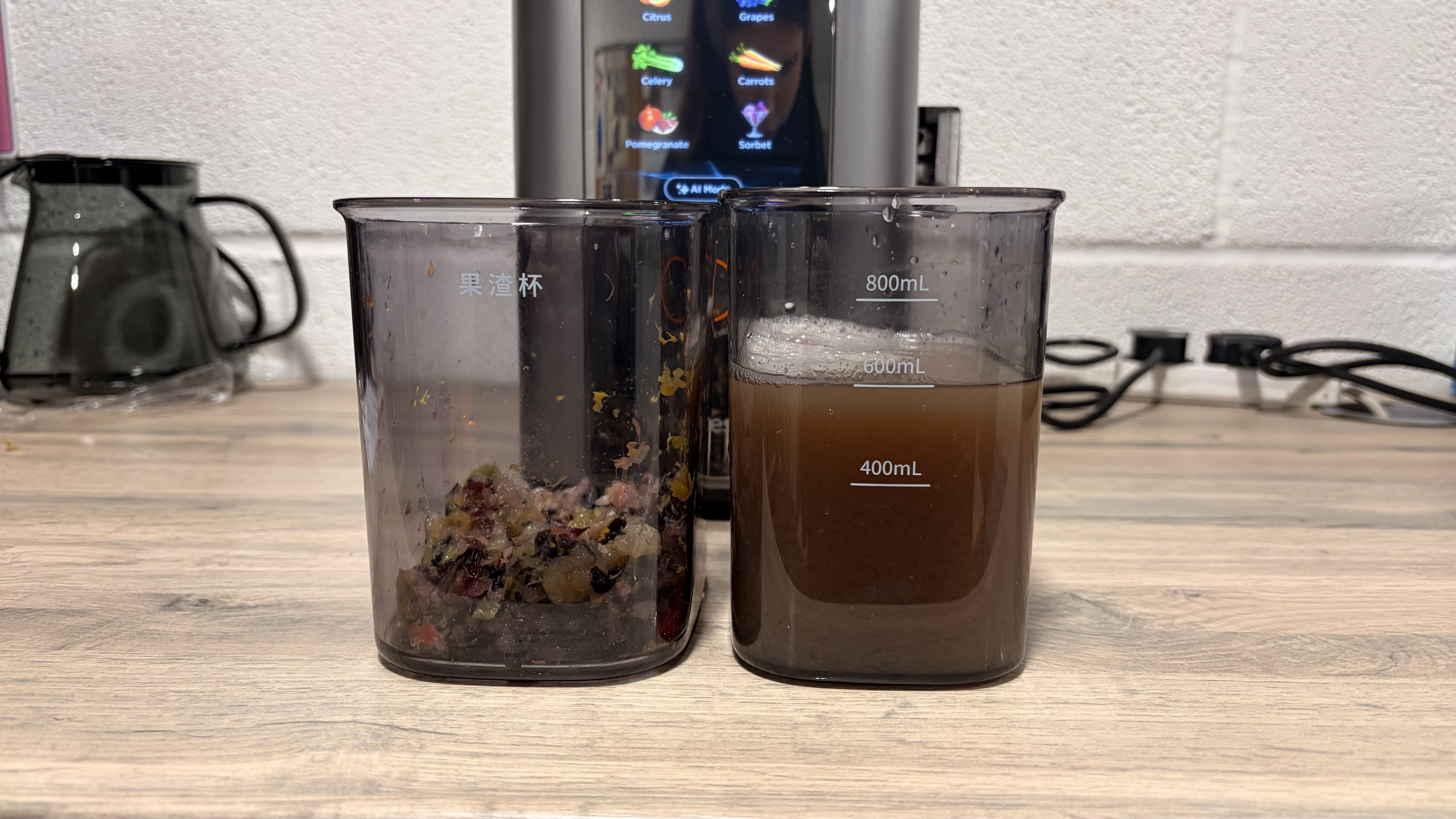 Grape juice made using the Tribest Slowstar AI Vertical Hopper Juicer