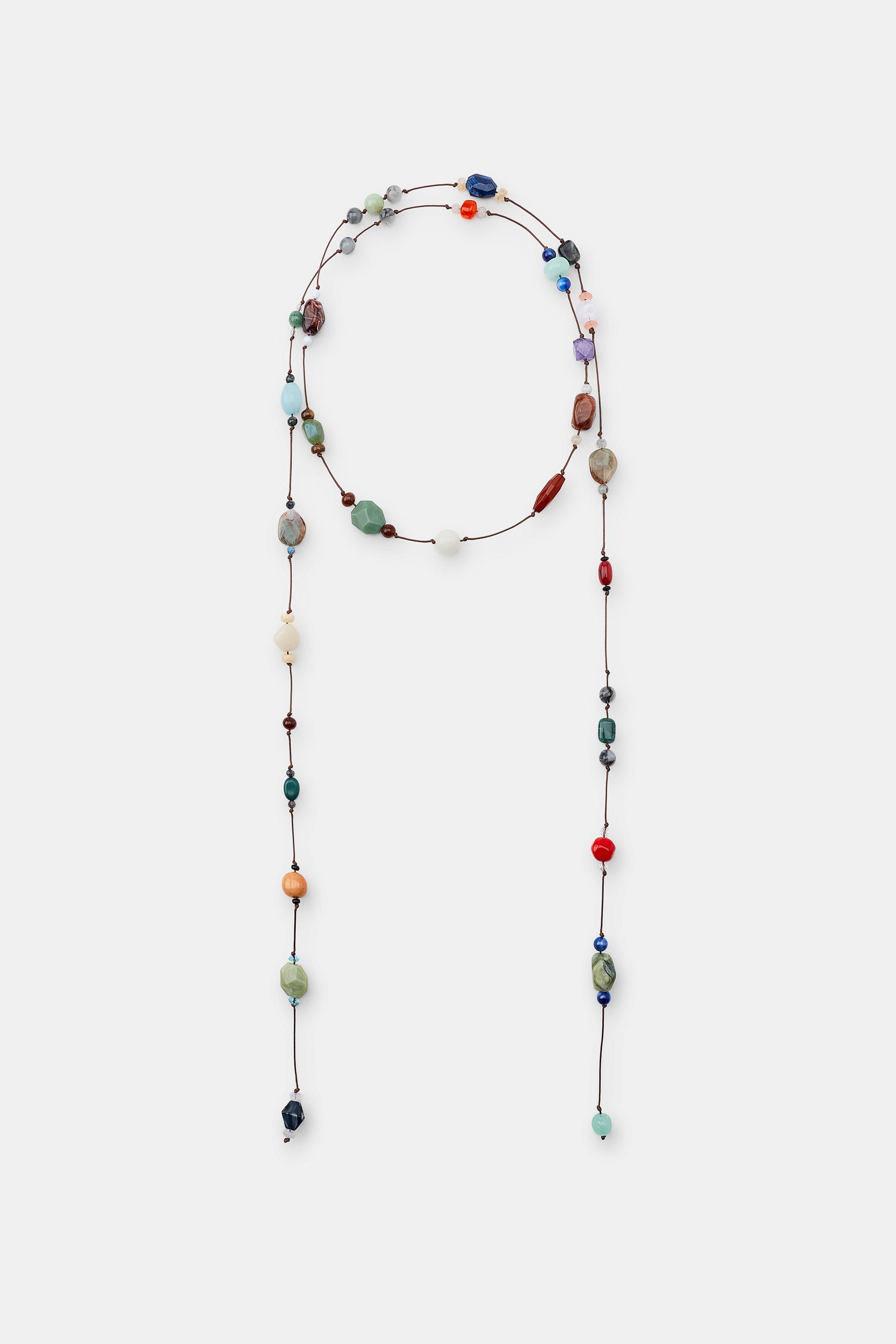 Beaded Stone Cord Belt - Multicolored - 32 (us 32)