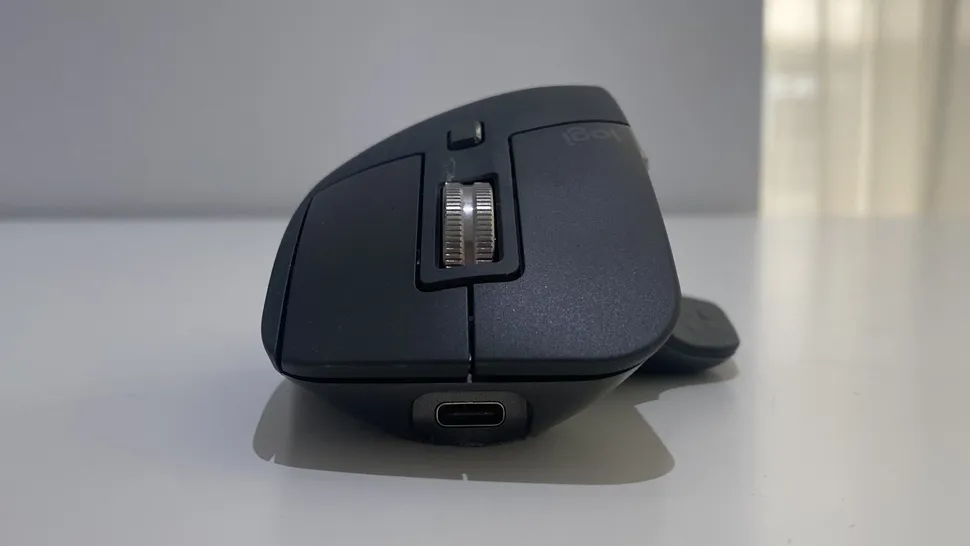 The Logitech MX Master 3S on a desk during our review