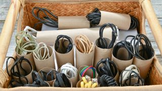 An organised box of cables and wires