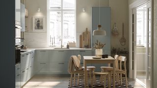 Ikea kitchen with KALLARP doors, high-gloss light grey-blue