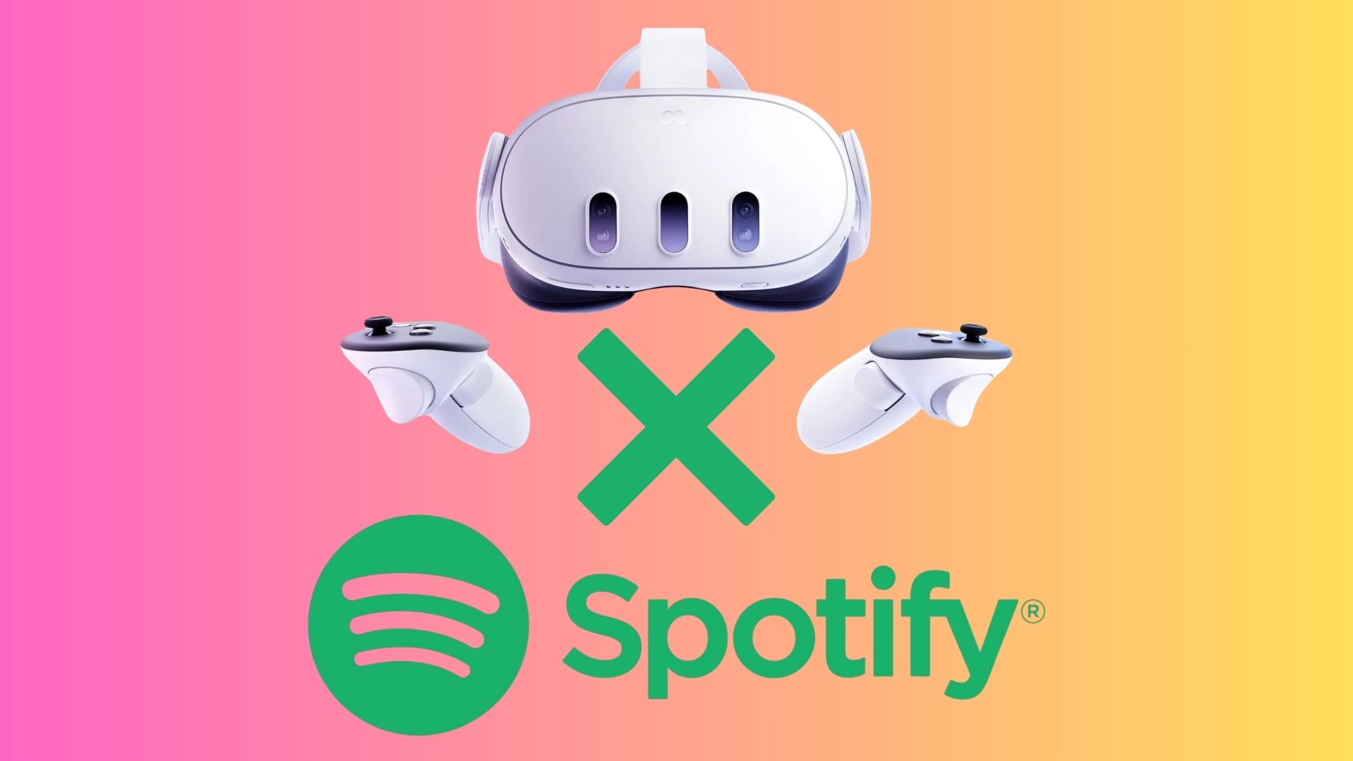 The Spotify Logo underneath a Meta Quest 3 