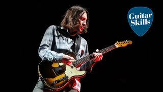 Guitarist John Frusciante of Red Hot Chili Peppers performs at Allegiant Stadium on April 01, 2023 in Las Vegas, Nevada.