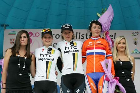 The stage podium: Adrie Visser, Ina Teutenberg and Martine Bras