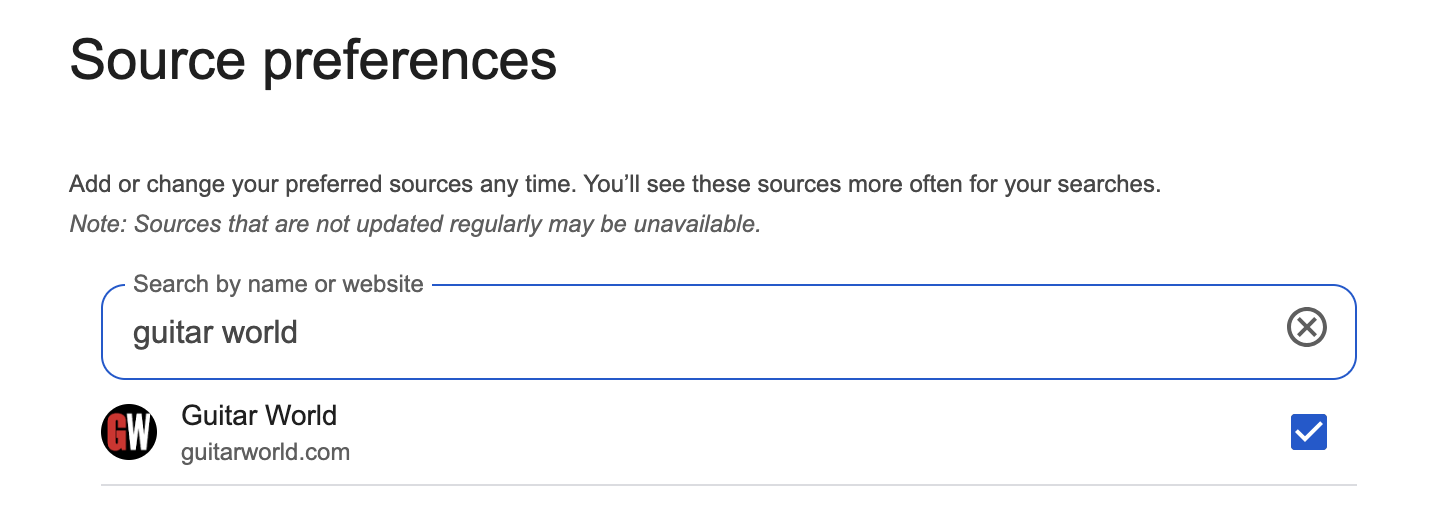 Screenshot of Google Source Preferences