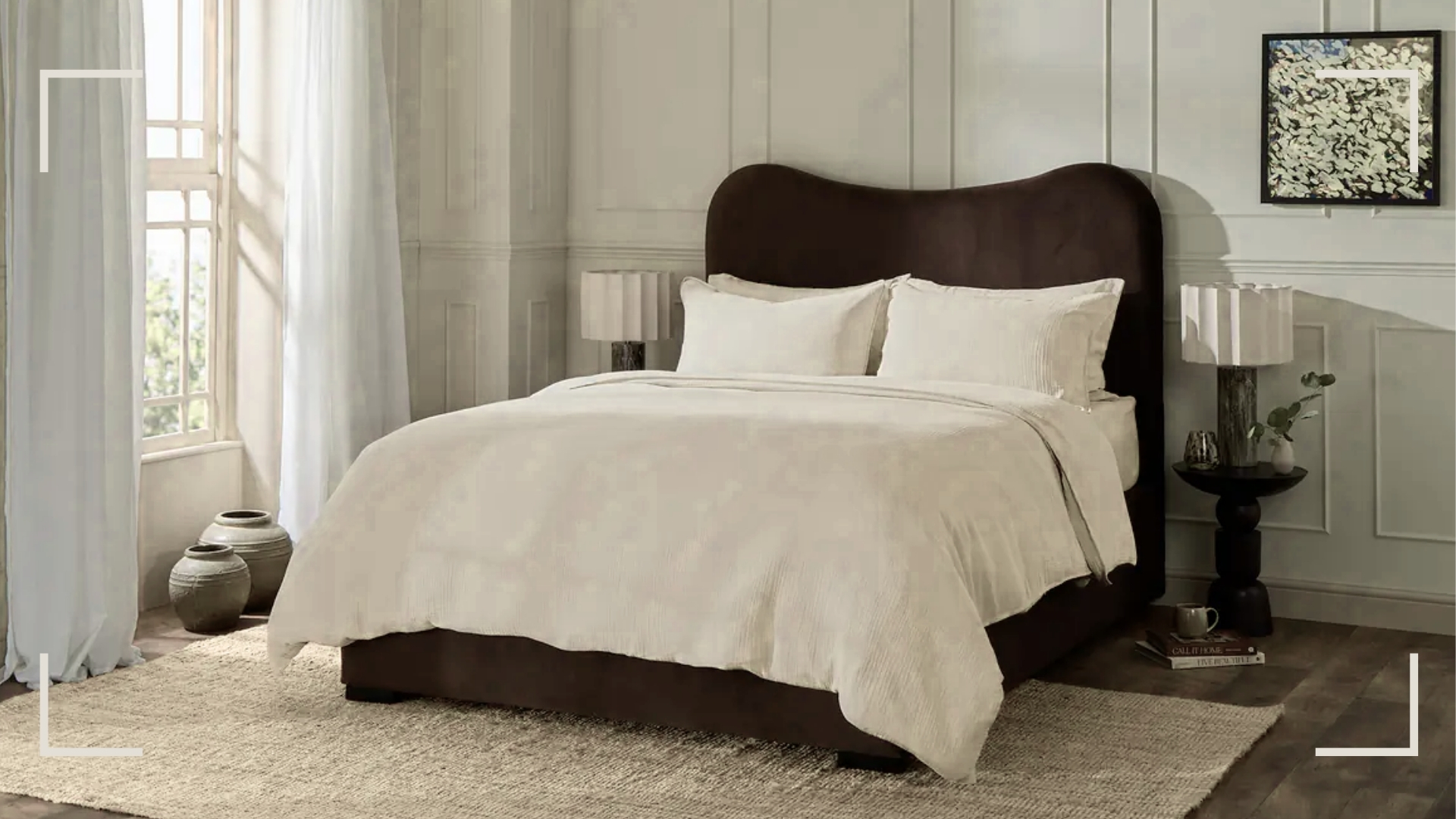 A bed frame from Simba made with Simba's waffle bedding in a room