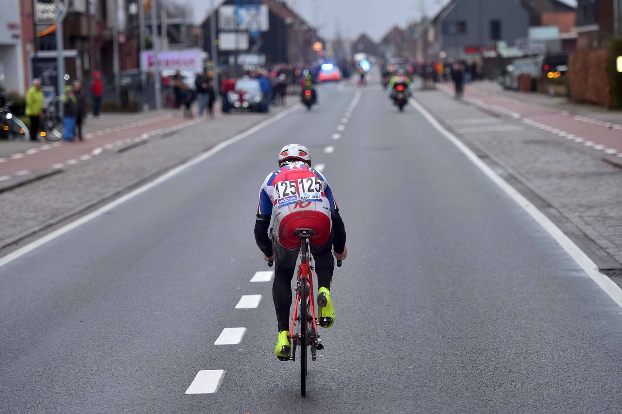 This is the view of Luca Paolini the peloton had for the final six kilometres of the race