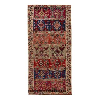 Multicolored Vintage Flatweave Wool Turkish Kilim Runner - 5'3