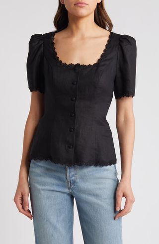 Anabella Linen Button-Up Top